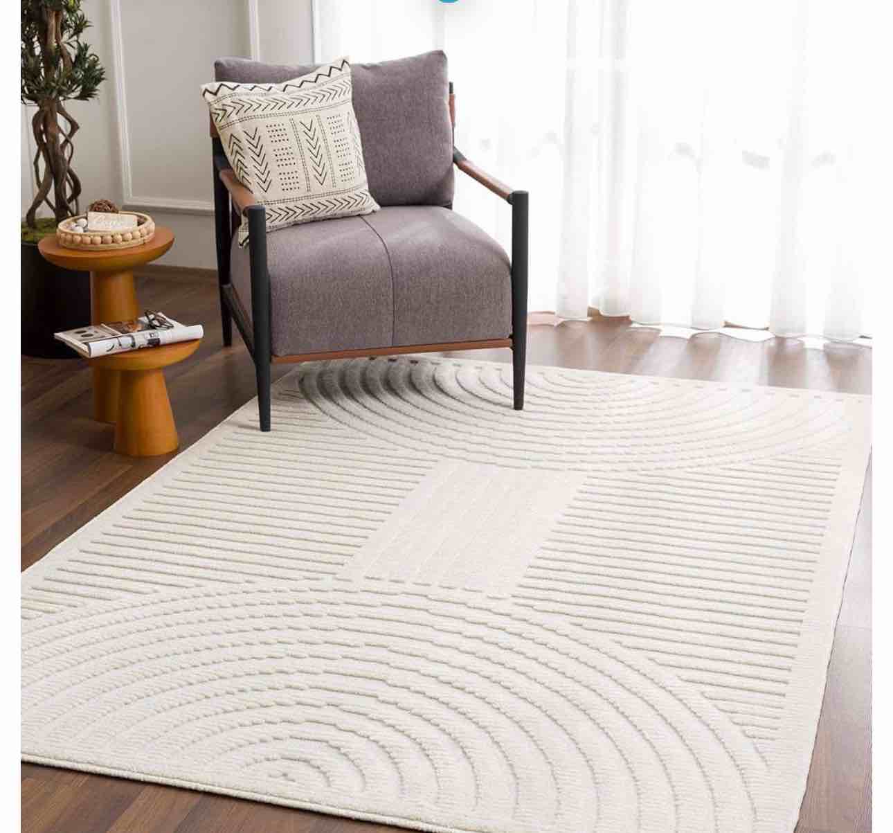 Hauteloom Beren Living Room, Bedroom Machine Washable Area Rug - Bohemian Modern Farmhouse - Moroccan Transitional - Ivory, Cream, White, Off White - 5' x 7'2"