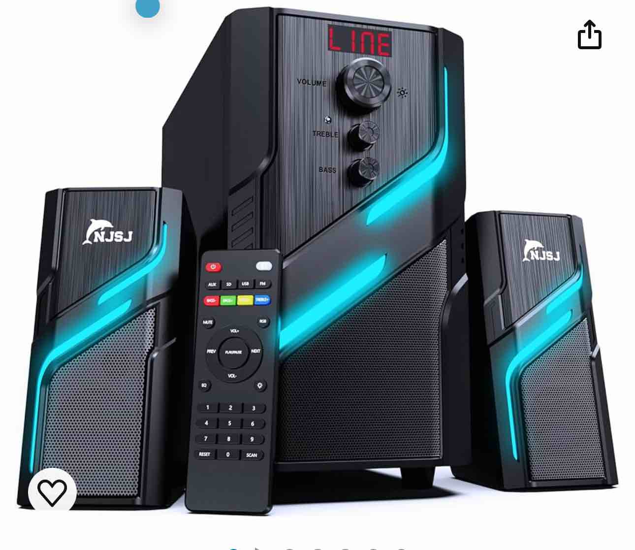 NJSJ 50W 2.1 Stereo Speaker System with Subwoofer, Multimedia Speakers for Desktop Monitor/TV/Smartphone with Customizable RGB Lights, Bluetooth/Aux/USB/SD Input,Great for Home Theater, Gaming, Music