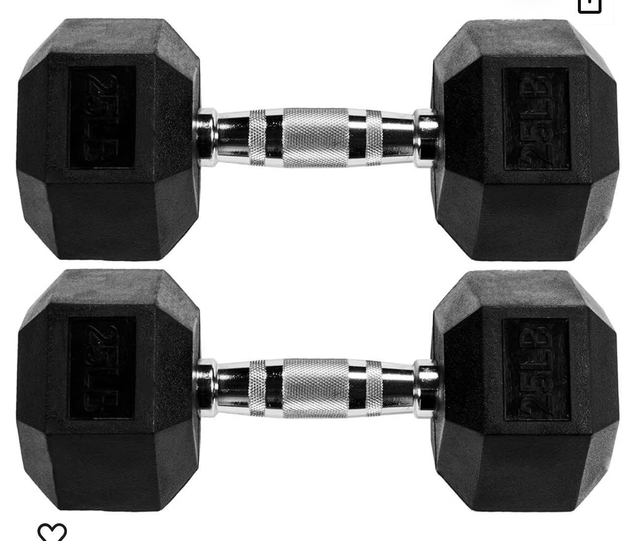 Signature Fitness 25lb Rubber Encased Hex Dumbbell 