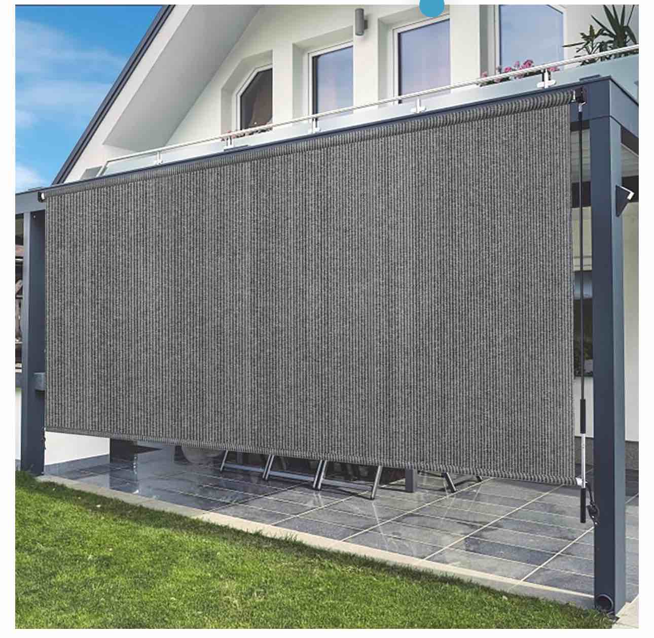Shade&Beyond Outdoor Roller Shades 6' W x 8' H Cordless Patio Roll Up Blinds 90% UV Protection Exterior Shade Cloth Roll for Porch Gazebo Pergola Balcony Backyard, Gray