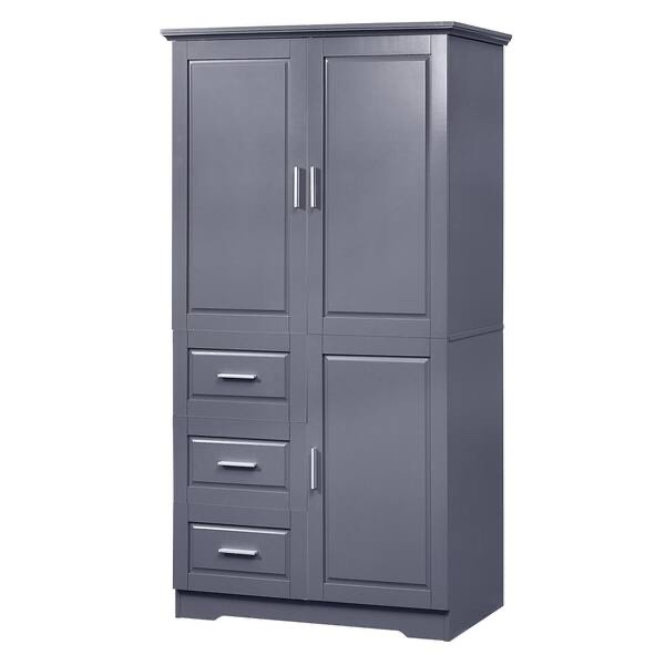 19.60 in. W x 32.60 in. D x 62.20 in. H Gray Tall and Wide Storage Cabinet, Linen Cabinet for Bathroom Kitchen Bedroom