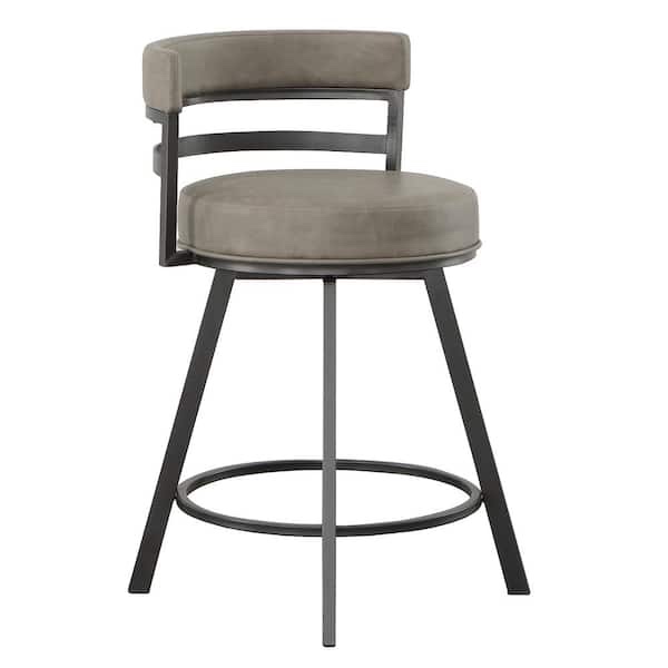Steve Silver Company Gene 24 in. Charcoal Low Back Metal Swivel Bar Stool
