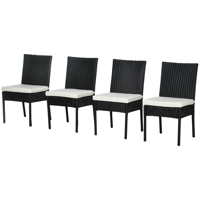 Outsunny 4 PE Rattan Outdoor Dining Chairs with Cushions, Patio Wicker Dining Chairs with Backrest, Cream