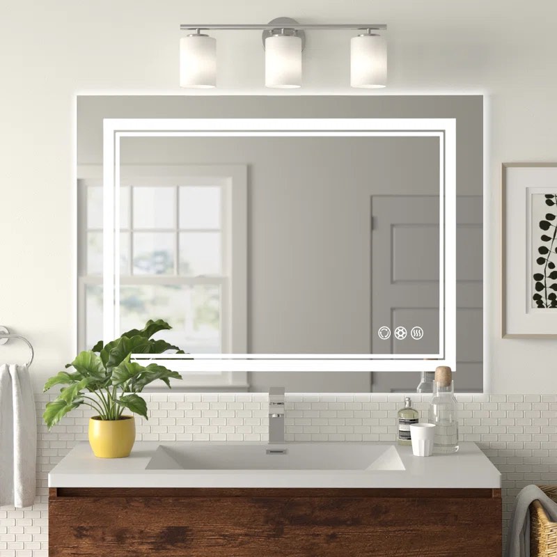 Modern Frameless Anti-Fog LED Lighted Dimmable Wall Mounted Bathroom Vanity Mirror