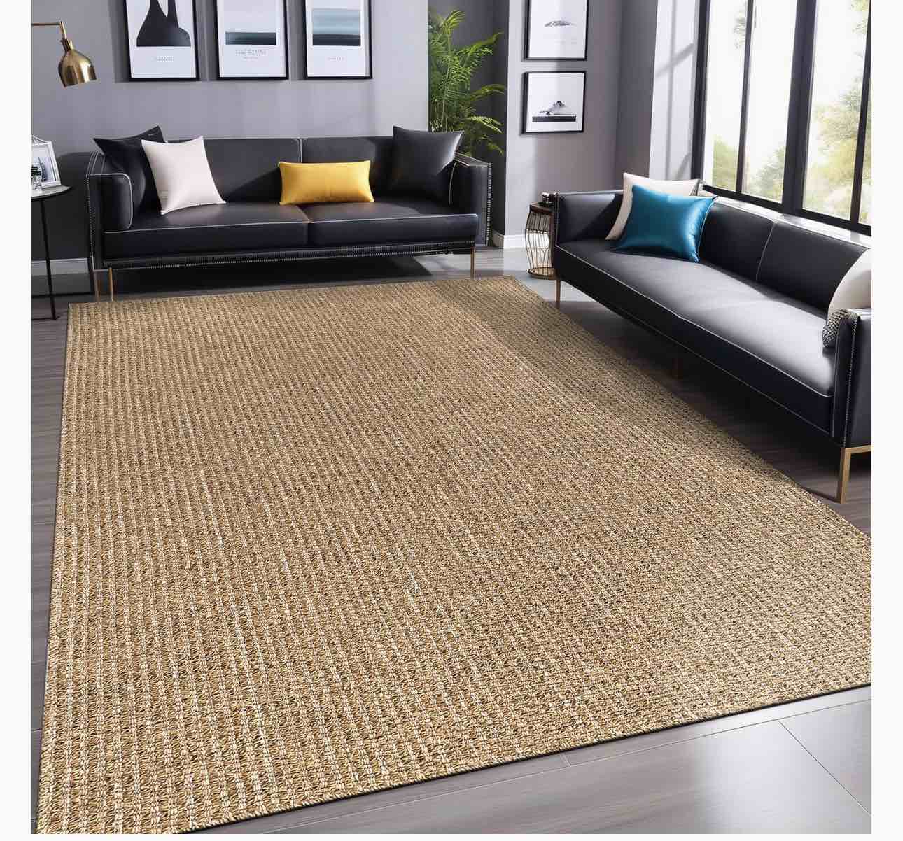 9'X12' Easy Jute Rugs Natural Color Living Room Indoor Outdoor Area Rug for Farmhouse Patio and Kitchen Rug High Traffic Washable Easy to Clean Solid Boho Woven Design Outside Carpet (9 x 12)