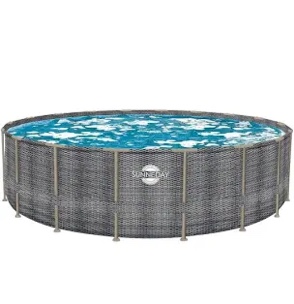 Blue Wave NB19797 18-ft Round 52-in Deep Dark Cocoa Wicker Frame Package Above Ground Swimming Pool with Cover, Brown