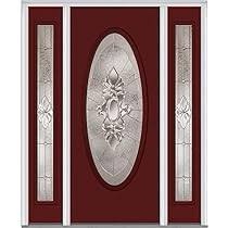 National Door Company ZZ13834R Fiberglass Smooth, Burgundy, Right Hand in-Swing, Exterior Prehung Door, Heirloom Master Large Oval, 36"x80" with 12" Sidelites