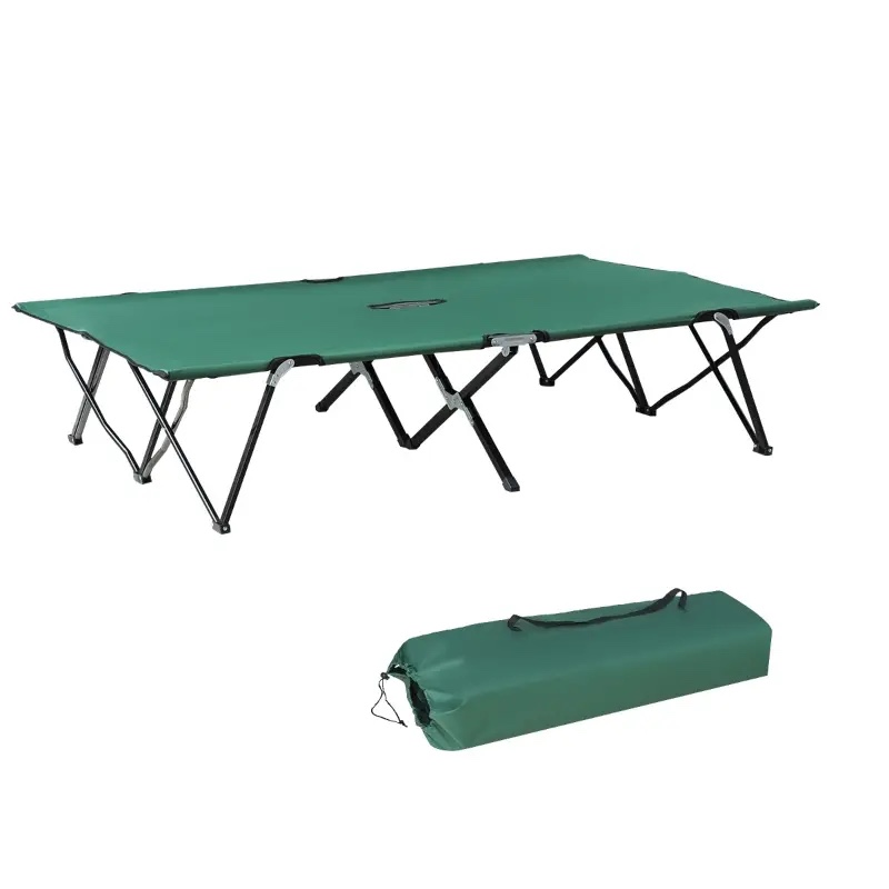 Outsunny 2 Person Folding Camping Cot for Adults, 50" Extra Wide Outdoor Portable Sleeping Cot with Carry Bag, Elevated Camping Bed, Beach Hiking, Green