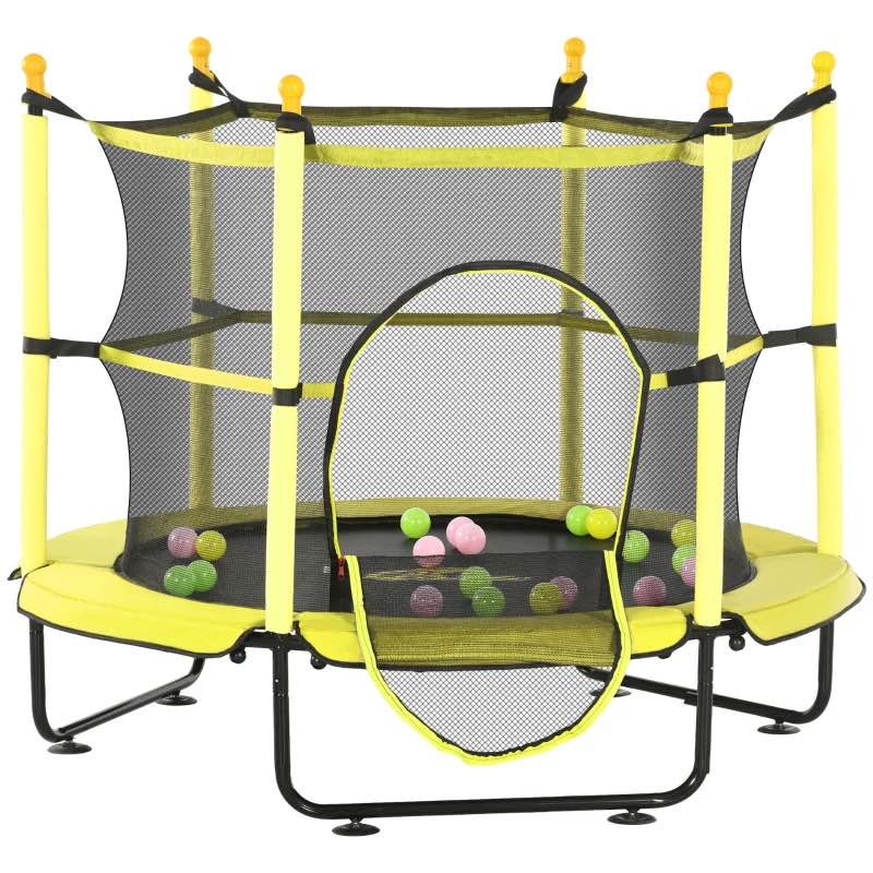 Qaba 4.6' Trampoline for Kids with Safety Enclosure & Ball Pit, Yellow 