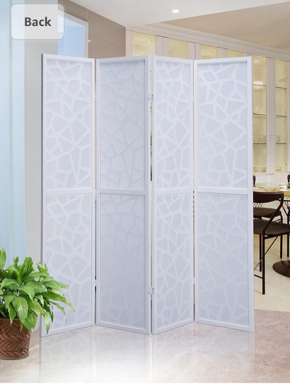 Roundhill Furniture Giyano Rice Paper/Wood 4-Panel Screen Room Divider in White
