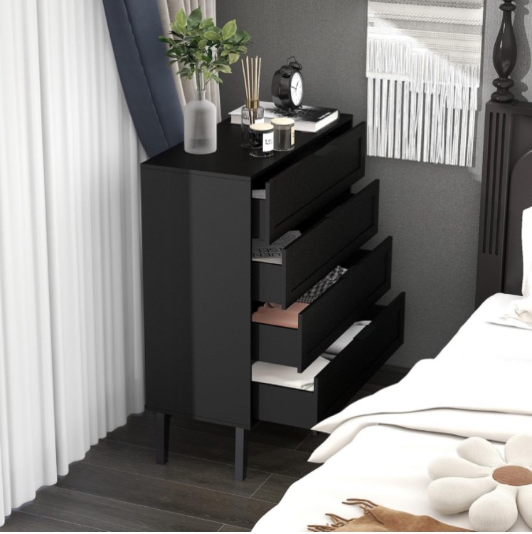 TaoHFE Black 4 Drawer Dresser for Bedroom,Wood Lingerie Chest of Drawers for Bedroom,Modern 36inch Tall Black Dresser for Bedroom Living Room, Entryway, Cloakroom(Black, 4 Drawer)