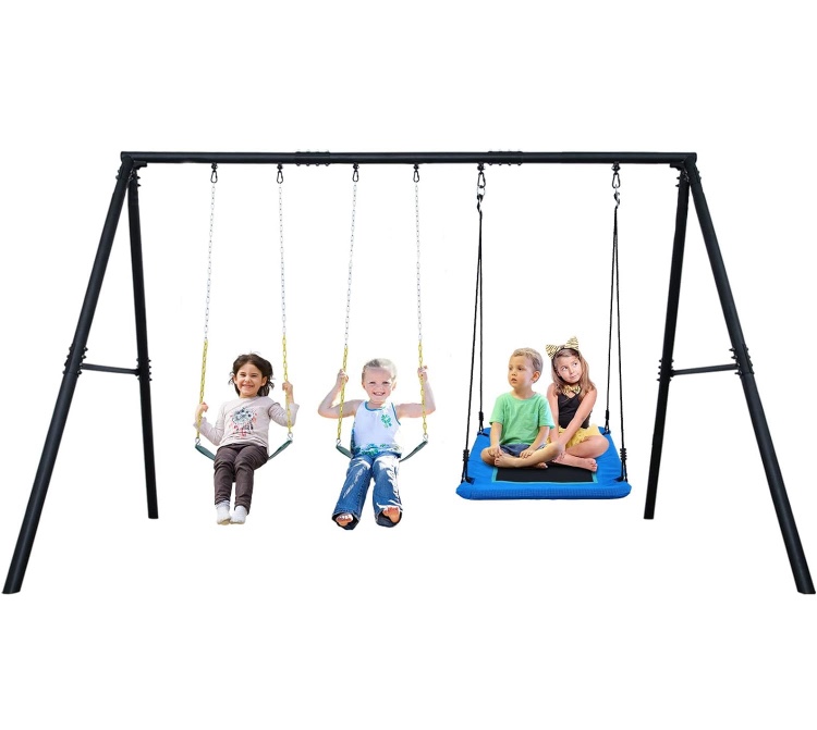 Hapfan 600lbs Heavy Duty Swing Set with 1 Platform Swing, 2 Belt Swings,A Frame Metal Swing Set for Outdoor Backyard