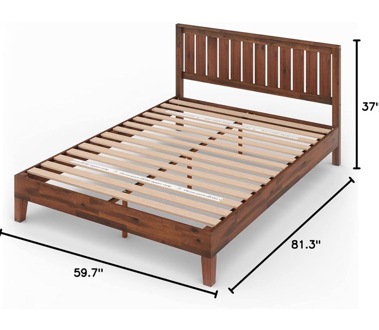 Queen Vivek Deluxe Wood Platform Bed with Headboard Brown - Zinus