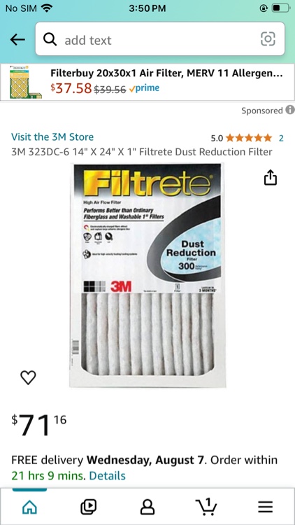 3M 323DC-6 14" X 24" X 1" Filtrete Dust Reduction Filter