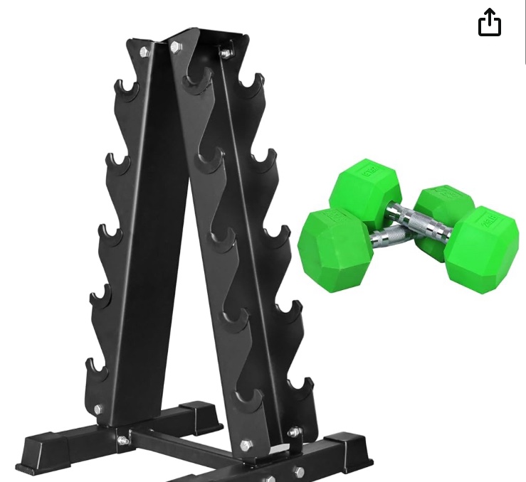 Signature Fitness Rubber Coated Hex Dumbbell Weight Set and Storage Rack, Multiple Packages