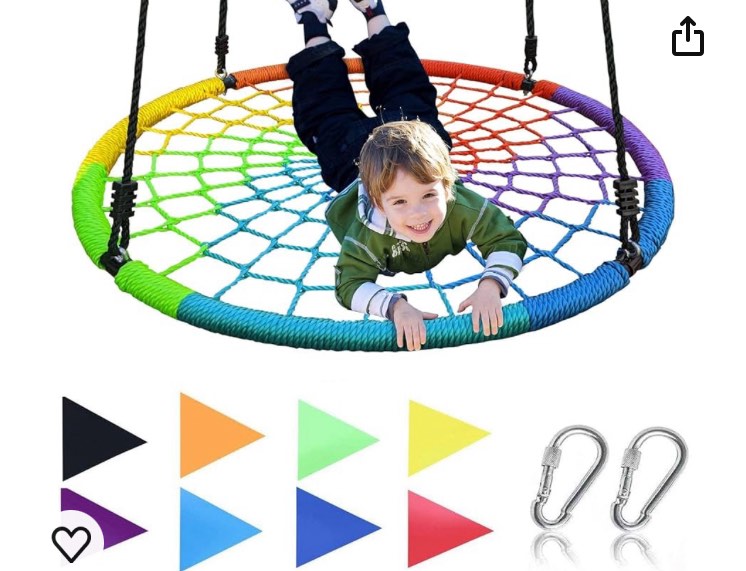 Royal Oak Giant 40" Spider Web Tree Swing, 600 lb Weight Capacity, Durable Steel Frame, Waterproof, Adjustable Ropes, Flag Set and 2 Carabiners, Non-Stop Fun for Kids! (Rainbow)