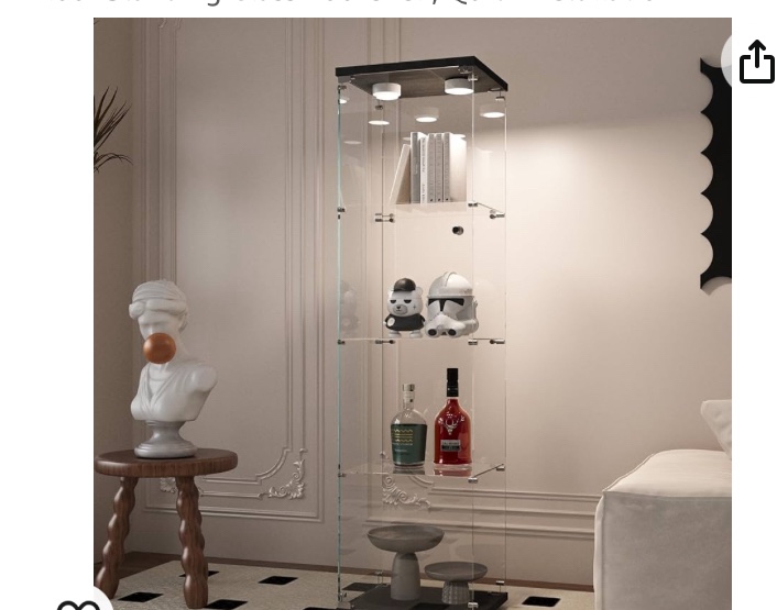 Beauty4U Quick Installation Glass Display Cabinet, 4 Shelves Black Curio Cabinet for Living Room, Bedroom, Office, Glass Display Case with Tempered Glass