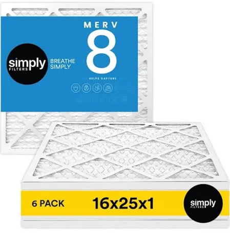 Simply by MervFilters 16x25x1 Air Filter, MERV 8, MPR 600, AC Furnace Air Filter, 6 Pack