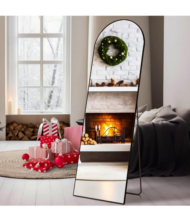 Sweetcrispy Arched Full Length Mirror 59"x16" Full Body Floor Mirror Standing Hanging or Leaning Wall, Arch Wall Mirror with Stand Aluminum Alloy Thin Frame for Bedroom Cloakroom,Black