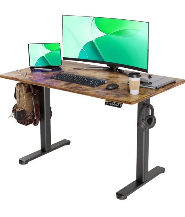 Claiks Electric Standing Desk, Adjustable Height Stand up Desk, 48x24 Inches Sit Stand Home Office Desk with Splice Board, Black Frame/Rustic Brown Top