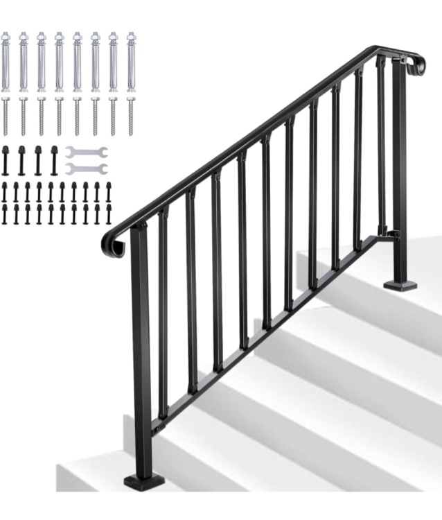 Handrails for Outdoor Steps, Fit 4 or 5 Steps Outdoor Stair Railing Exterior Steps Wrought Iron Handrail for Concrete Steps