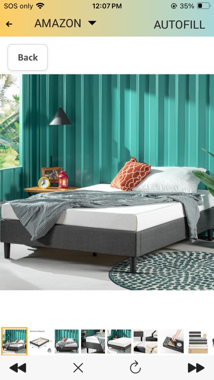 ZINUS Curtis Upholstered Platform Bed Frame, Mattress Foundation, Wood Slat Support, No Box Spring Needed, Easy Assembly, Grey, Queen