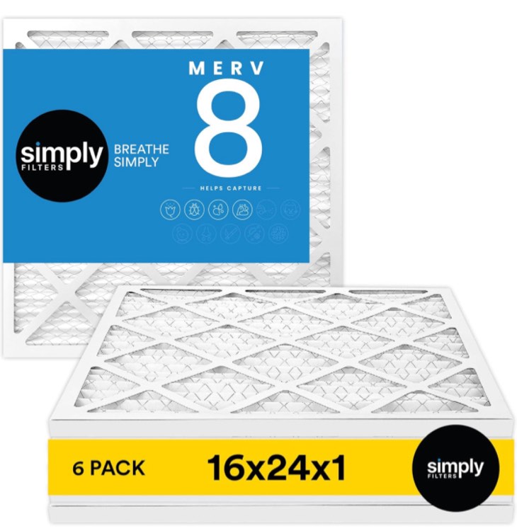 Simply Filters 16x24x1 MERV 8, MPR 600, Air Filter (6 Pack) - Actual Size: 15.75"x23.75"x0.75" HVAC, AC Furnace Air Filter