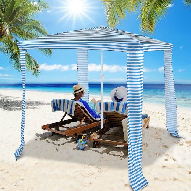 Clihome 6.6-ft x 6.6-ft Square Blue and White Stripes Pop-up Canopy