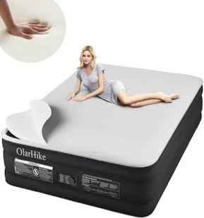 OlarHike Inflatable Queen Air Mattress with Built in Pump,16" Elevated Air Mattresses for Camping,Home&Guests,Fast&Easy Inflation/Deflation Airbed,Black Double Blow up Bed,Travel Cushion,Indoor