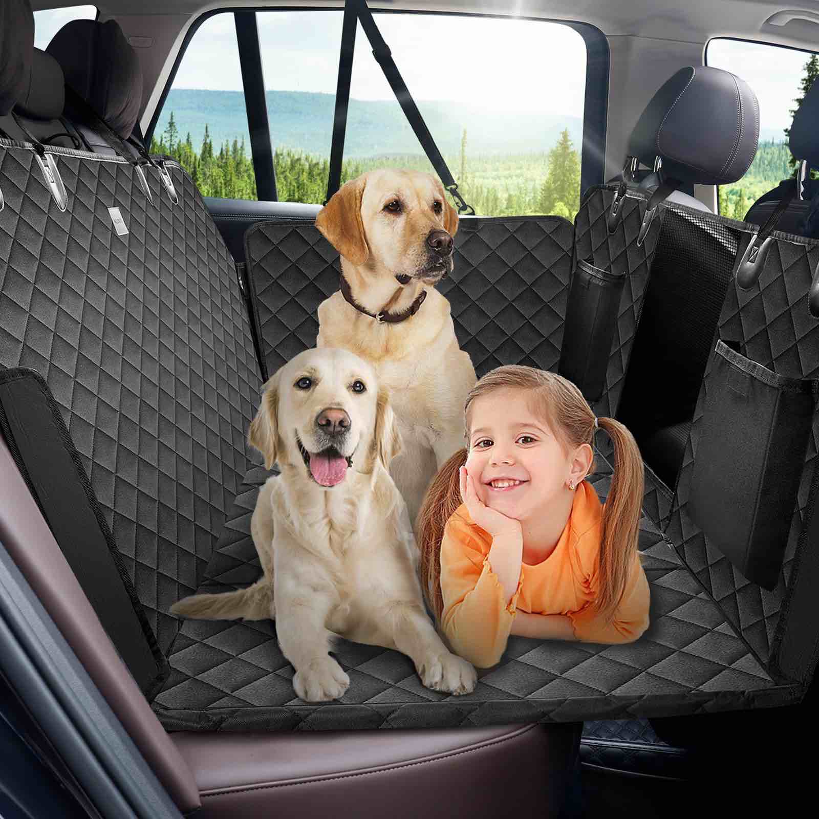 nzonpet Back Seat Extender for Dogs, Dog Car Seat Cover for Back Seat with Hard Bottom Large Space,Dog Hammock for Car Travel Bed with Mesh Window,Dog Car Seat Bed Waterproof for Car SUV Truck (Black)