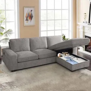 Mahwah 98'' Chenille Square Arm Sofa L-Shape Convertible Sectional Couches Sofas with Storage Chaise