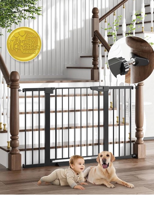 Cumbor 29.7"-51.5" Baby Gate Extra Wide, Safety Dog Gate for Stairs Easy Walk Thru Auto Close Pet Gates for The House, Doorways, Child Gate Includes 4 Wall Cups, Black-Mom's Choice Awards Winner