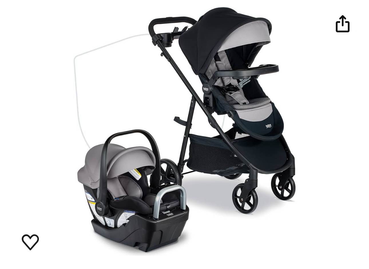 Britax Willow Brook S+ Baby Travel System, Infant Car Seat and Stroller Combo with Alpine Base, ClickTight Technology, SafeWash Insert and Cover, Graphite Onyx