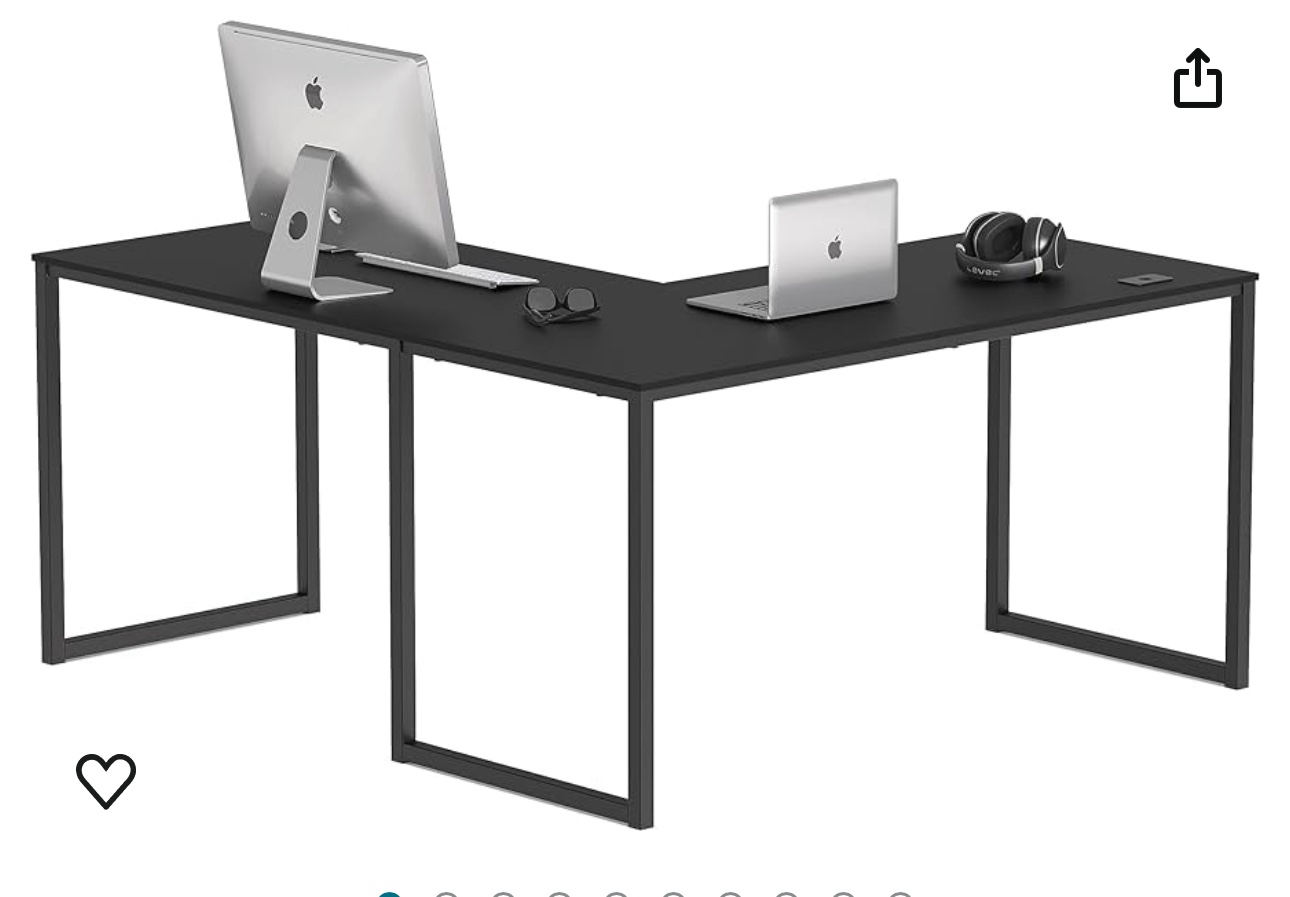 SHW Home Office 55"x60" Large L Shaped Corner Desk, Black