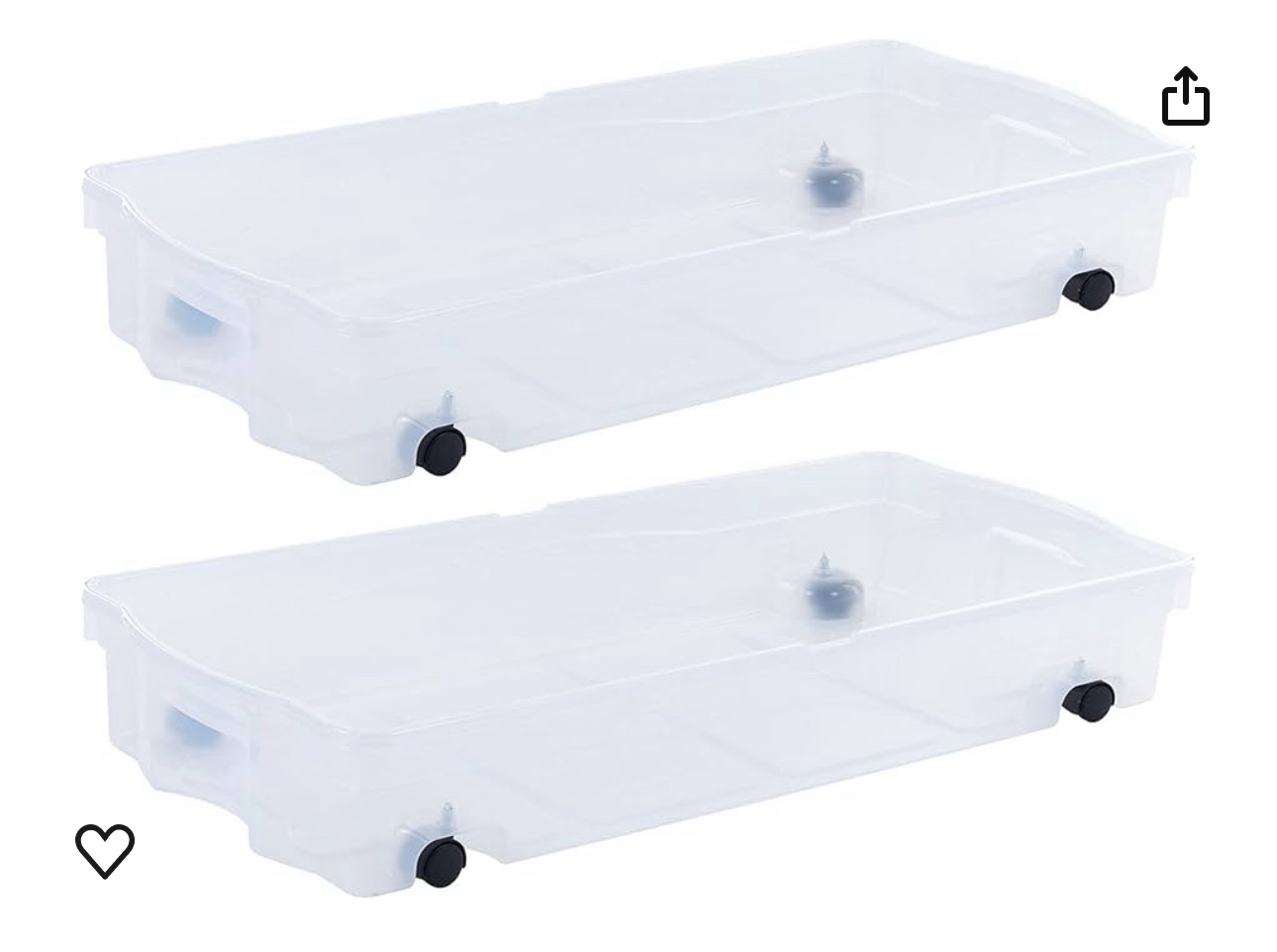 Rubbermaid Under Bed Wheeled Storage Box, 68 Qt 2-Pack, Made in USA, Plastic Containers with Dual-Hinged Lids and Sturdy Wheels, Visible Organization for Tight Spaces