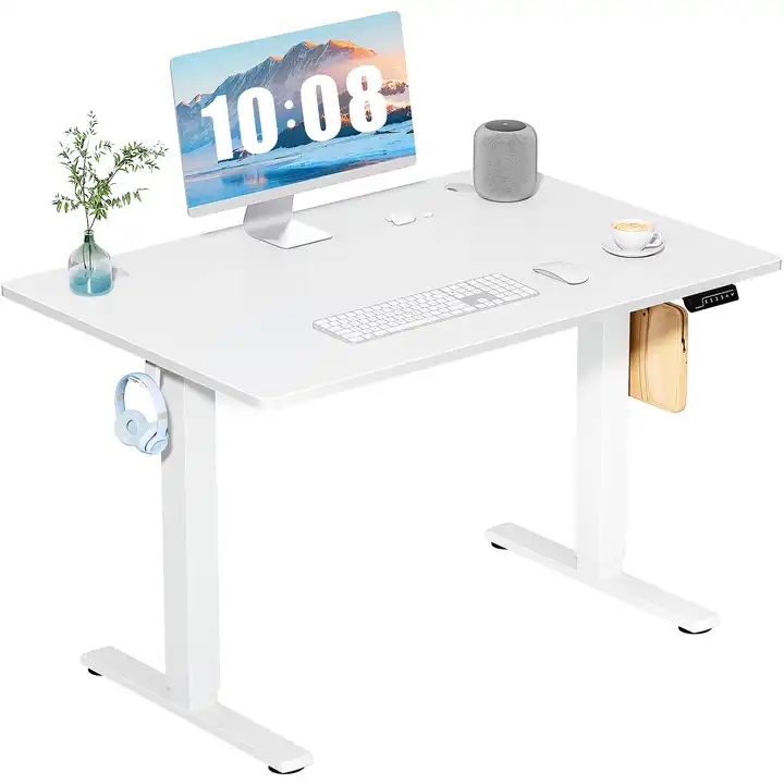 Sweetcrispy Electric Standing Desk - 40 x 24 inch Adjustable Height Sit to Stand Up Desk with Splice Board, Rising Home Office Computer Table with 2 Hook and Wire Hole for Work
