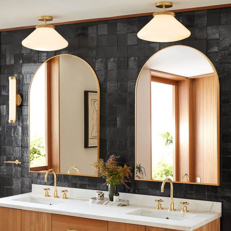 (Set of 2) 24 in. W x 36 in. H Arched Framed Wall Bathroom Vanity Mirror in Gold 