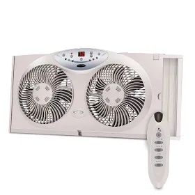 Bionaire 8.5" Twin Window Fan with Reversible Airflow, 3 Speeds, Remote Control