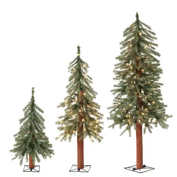 Set of 3 Battery Operated Pre-lit Alpine Trees