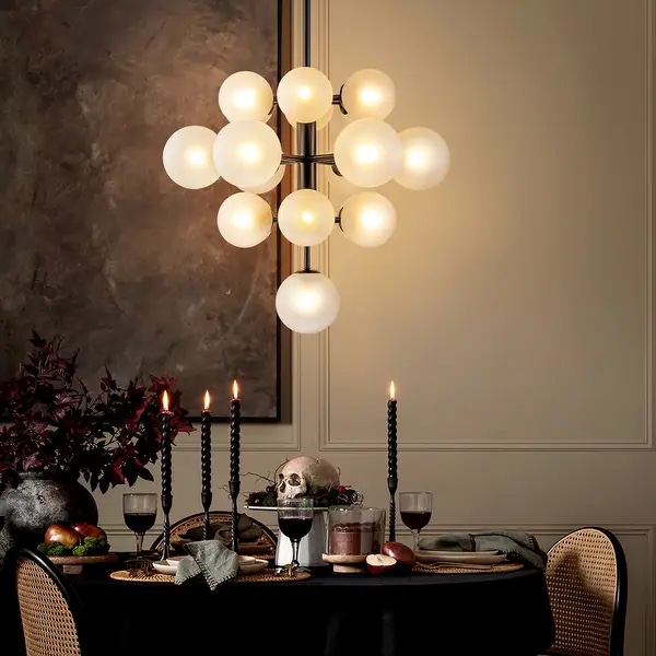 Burness 19-Light 4-Tiered Cluster Sputnik Atomic Glass Globe Bubble Chandelier - Black