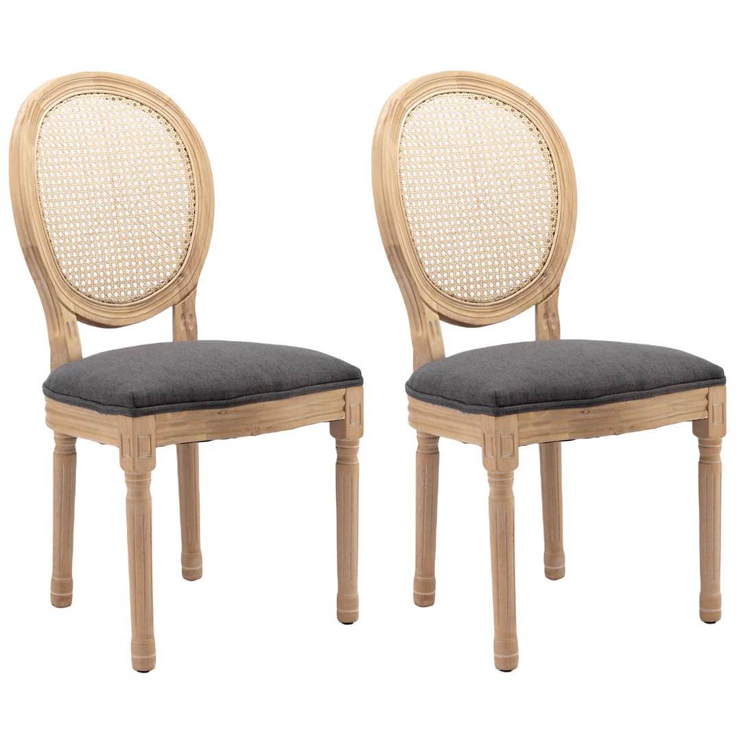 (Set of 2) AADEN Rattan Dining Chairs with Solid Wood Legs- Grey