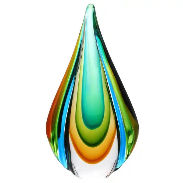 Luxury Lane Hand Blown Green Flame Teardrop Sommerso Art Glass Sculpture