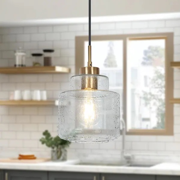 (Set of 2) Yarge Modern Mini 1-Light Water-drop Glass Pendant Abstract Brass Gold Adjustable Kitchen Island Lighting - D 6.7"* H 9.6" - Brass/ Raindrop glass/ Wire