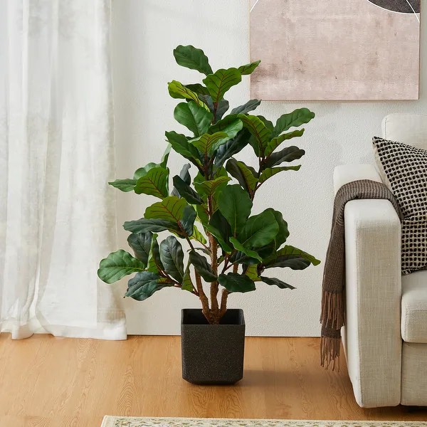 Glitzhome 3.5ft 41.25"H Potted Real Touch Fiddle Leaf Fig Faux Tree - 23.5"D x 41.25"H