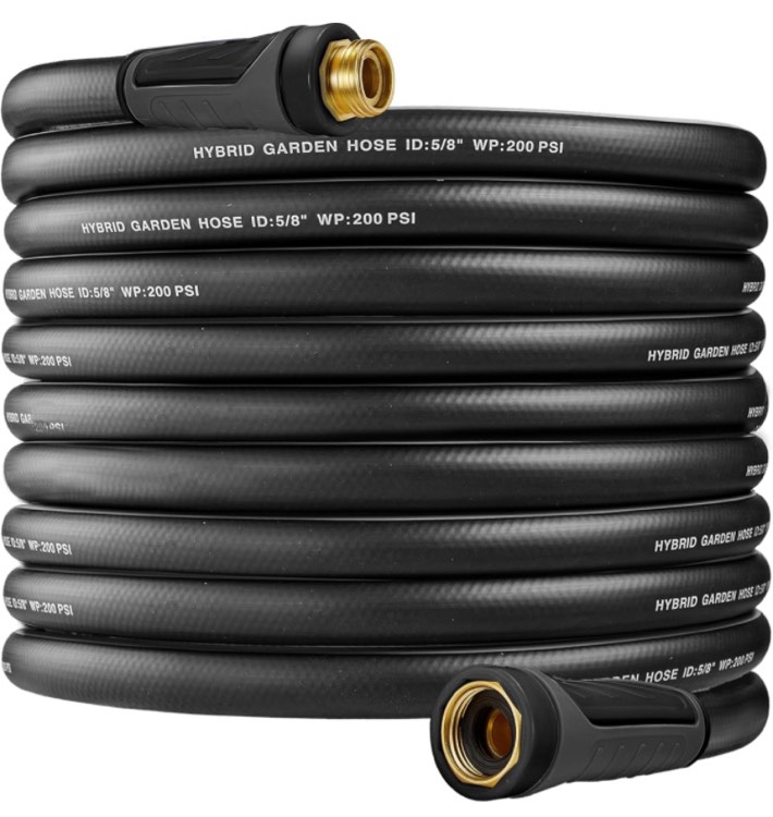 Hybrid Garden Hose 200 FT x 5/8",Heavy Duty Water Hoses With 3/4" Solid Brass Fittings, No-Tangle & No-Kink,Tough & Flexible,Durable& Lightweight,Non-Expanding Garden Hoses for Yard, Outdoor, RV