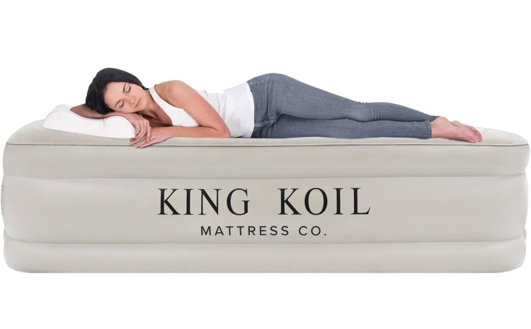 King Koil Luxury Queen Size Air Mattress with Built-in Pump, Plush Top, Home Camping Guests Inflatable Airbed, Double High Blow Up Mattress