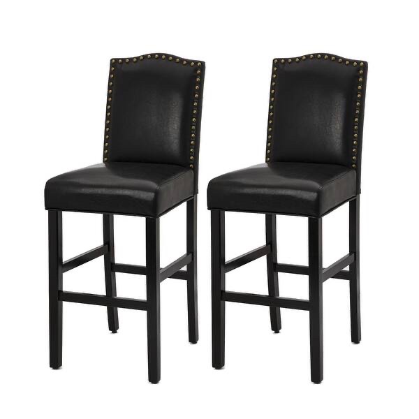 (Set of 2) Glitzhome 45"H PU Riveted Upholstered Bar Stool Pub/ Bar chairs - Black