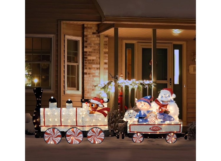 79 Inch Rudolph Christmas Two Piece Train Set Holiday Outdoor LED Yard Decor