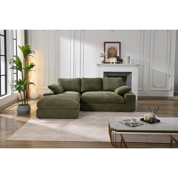 99*69" Modular Sectional Sofa,Modern Minimalist Style Corduroy Fabric Living Room Couch Set,2 PC Free Combination,L Shaped - Army Green(Combo A+2B+2D)