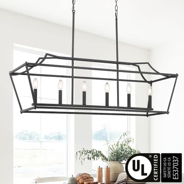 Acroma 6-light Modern/ Farmhouse Rectangle Chandelier Linear Pendant - 42In - Satin Brass  